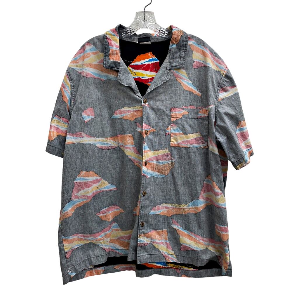 Vintage 90s Hobie USA Reverse Geometric Print Button Down Shirt